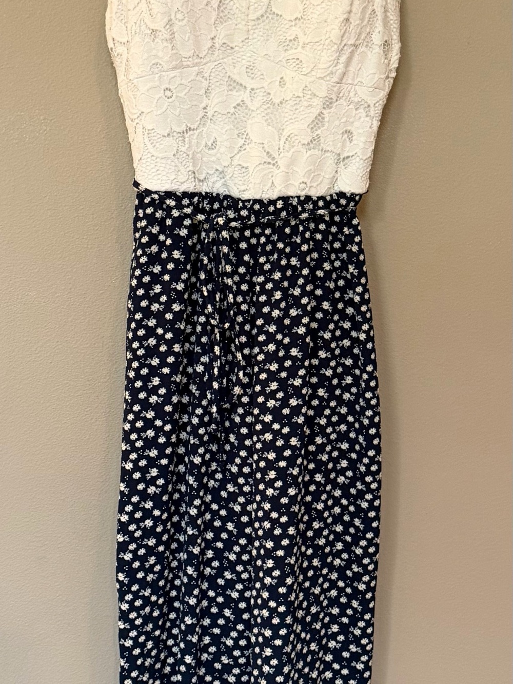 Candies White Lace Top Navy Floral Romper